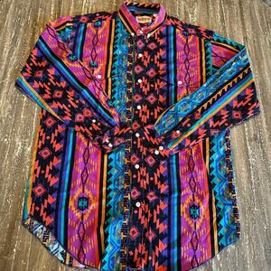 Saddlebrook Westernwear 90s Aztec Southwestern Cowboy Button Shirt Men’s Size L